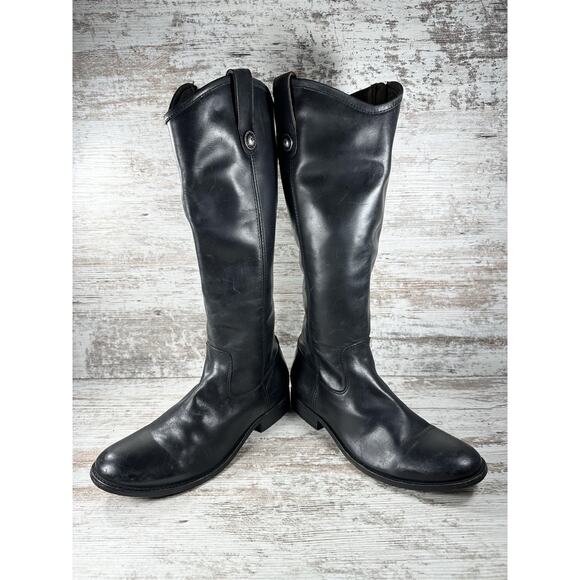 Womens' FRYE Melissa Black Leather Button Inside Zip Tall Riding Boots Sz 9B - Picture 8 of 13